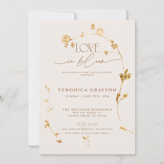 Elegante liefde in bloei gouden bloemig Vrijgezell Kaart (Voorkant)