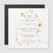 Elegante liefde in bloei gouden bloemig Vrijgezell Magnetische Uitnodiging (Voorkant / Achterkant)