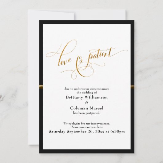 Elegante liefde is geduldig Zwart & Gouden Streep  Kaart (Voorkant)