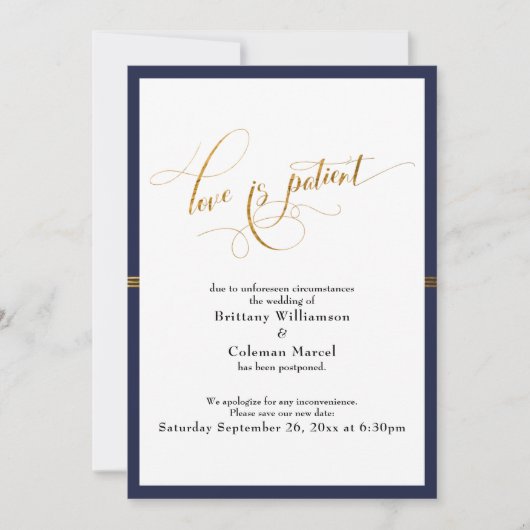 Elegante Liefde is Geduldige Marine & Gouden Stree Kaart (Voorkant)