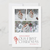 Elegante liefde is lief eerste kerst rood 3 foto feestdagenkaart (Voorkant)