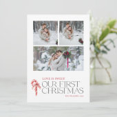 Elegante liefde is lief eerste kerst rood 3 foto feestdagenkaart (Staand voorkant)