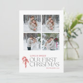 Elegante liefde is lief eerste kerst rood 4 foto feestdagenkaart (Staand voorkant)