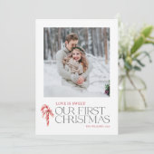 Elegante liefde is zoete eerste kerst rode foto feestdagenkaart (Staand voorkant)