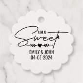 Elegante liefde is zoete hart kalligrafie bruiloft bedankjes labels (Voorkant)