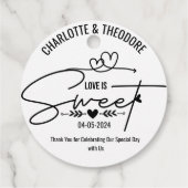 Elegante liefde is zoete hart kalligrafie bruiloft bedankjes labels (Achterkant)