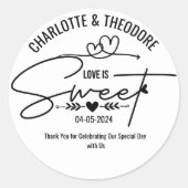 Elegante liefde is zoete hart kalligrafie bruiloft ronde sticker (Voorkant)