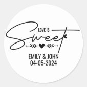Elegante liefde is zoete hart kalligrafie bruiloft ronde sticker (Voorkant)