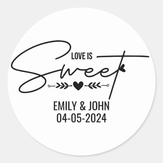 Elegante liefde is zoete hart kalligrafie bruiloft ronde sticker (Voorkant)