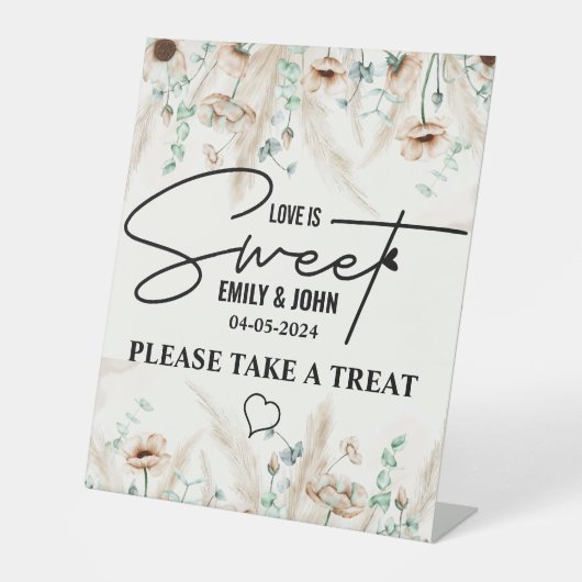 Elegante liefde is zoete kalligrafie hart boho reclamebord met voetstuk (Voorkant)