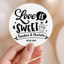 Elegante liefde is zoete kalligrafie hart bruiloft ronde sticker