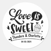 Elegante liefde is zoete kalligrafie hart bruiloft ronde sticker (Voorkant)