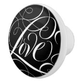 Elegante LIEFDE Kalligrafie Script Zwart Wit Fancy Keramische Knop (Rechts)