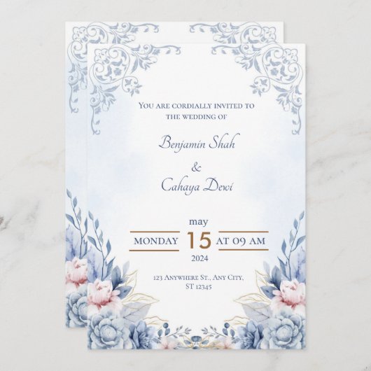 Elegante liefde: onze bruiloft kaart (Voorkant / Achterkant)