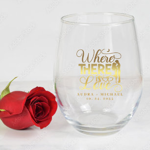 Elegante Liefde Quote Gouden Kalligrafie Bruiloft Wijnglas Zonder Voet