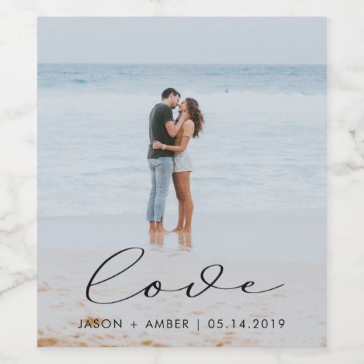 Elegante liefde script foto bruiloft wijn etiket (Enkel label)