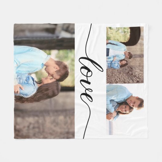 Elegante liefde script paar foto collage fleece deken (Voorkant (Horizontaal))