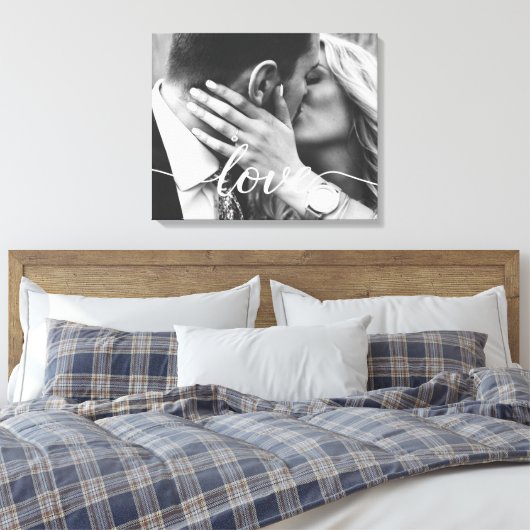 Elegante Liefde Script Typografie Bruiloft Foto Canvas Afdruk (Insitu (Slaapkamer))