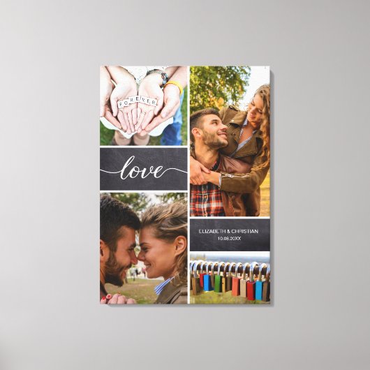 Elegante liefdescriptie foto collage krijtbord canvas afdruk (Voorkant)