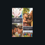 Elegante liefdescriptiefotocollage op krijtbord canvas afdruk<br><div class="desc">Personaliseer dit ingepakt canvas met je favoriete foto's om een collage te maken voor je wanddecoratie. Krijtbord achtergrondblokken voor een moderne stijl. "Liefde" script typografie met stijlvolle lange staarten,  pas aan met je namen en speciale jubileumdatum.</div>