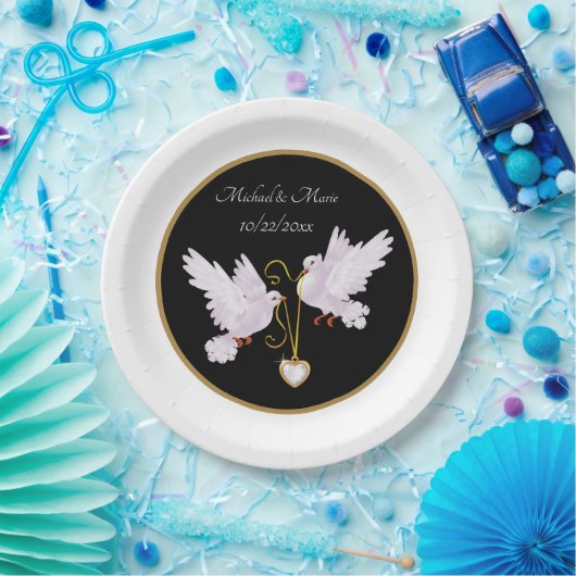 elegante liefdesduiven toevoegen naamdatum Weddens Papieren Bordje (Feest)