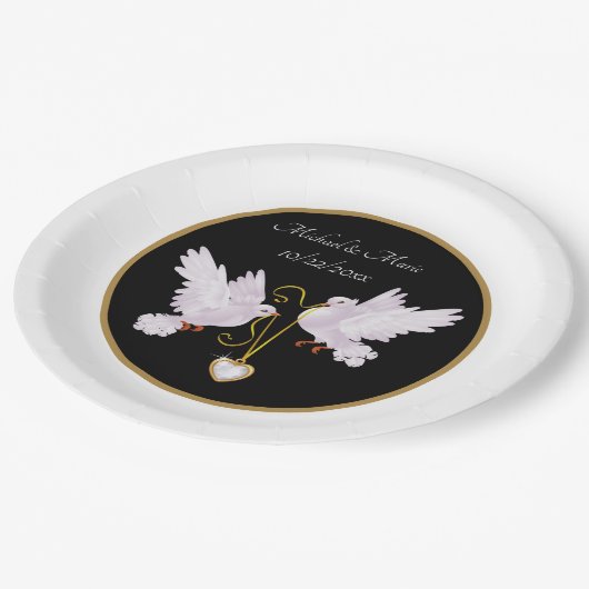 elegante liefdesduiven toevoegen naamdatum Weddens Papieren Bordje (Gekanteld)