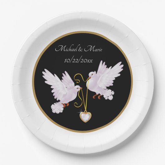 elegante liefdesduiven toevoegen naamdatum Weddens Papieren Bordje (Voorkant)