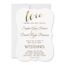 Elegante liefdestypografie goud folie trouwkaart