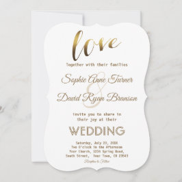 Elegante liefdestypografie goud folie trouwkaart kaart