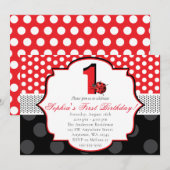 Elegante lieveheersbeestje Polka dot Eerste Verjaa Kaart (Voorkant / Achterkant)