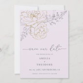Elegante Lijn Bloemen Lila Bruiloft Save the Date Kaart (Voorkant)