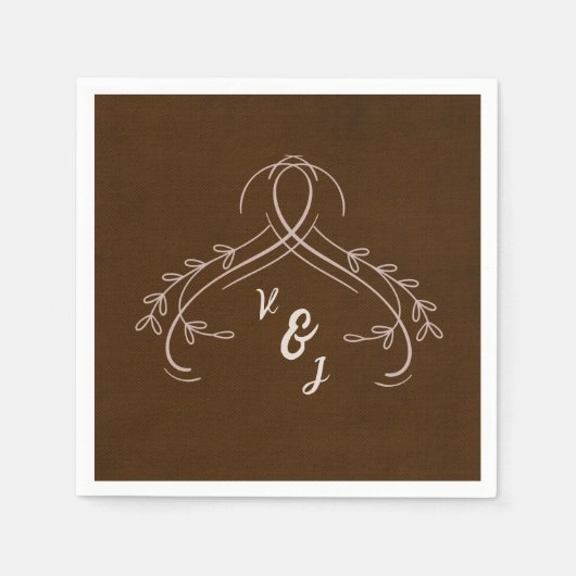 Elegante lijn Bloemen Linnen Espresso Bruin Bruilo Servet (Voorkant)