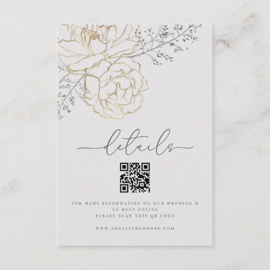 Elegante lijn bloemenbruiloft details informatiekaartje (Voorkant)