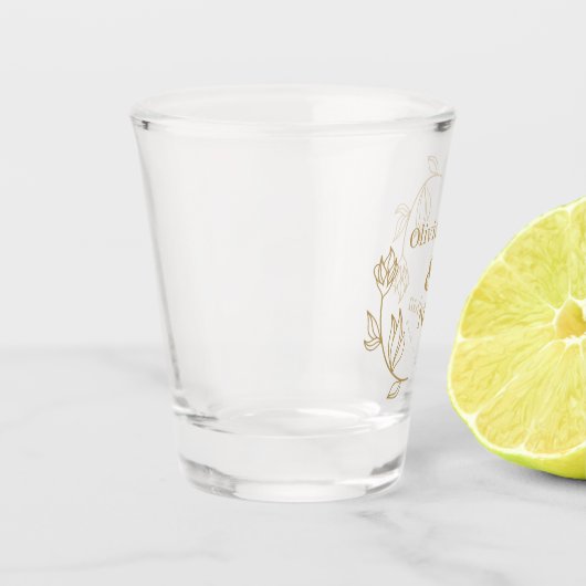 Elegante Lijn Bloemenkoppel Initiaal Bruidsfeestje Shot Glas (Links)