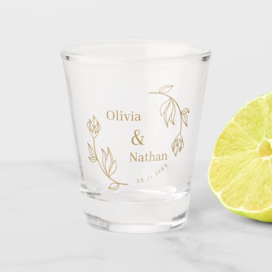Elegante Lijn Bloemenkoppel Initiaal Bruiloft Favo Shot Glas (Voorkant)