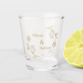 Elegante Lijn Bloemenkoppel Initiaal Bruiloftsgesc Shot Glas