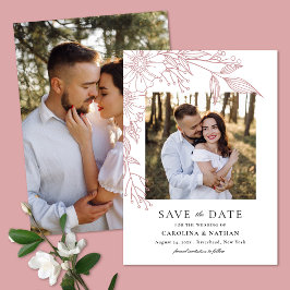 Elegante lijn getekend bloemenblush 2 foto bruilof save the date