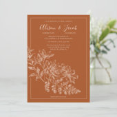Elegante lijn getekend bloementerracotta bruiloft kaart (Staand voorkant)