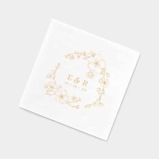 Elegante lijn getrokken bloesems Monogram bruiloft Folie Servetten (Links)