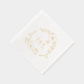 Elegante lijn getrokken bloesems Monogram bruiloft Folie Servetten (Rechts)