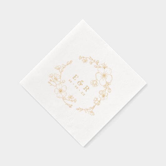 Elegante lijn getrokken bloesems Monogram bruiloft Folie Servetten (Rechts)