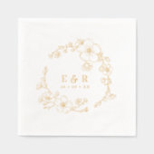 Elegante lijn getrokken bloesems Monogram bruiloft Folie Servetten (Voorkant)