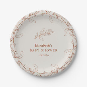 Elegante Lijn Kunst Botanische Baby Shower Papieren Bordje
