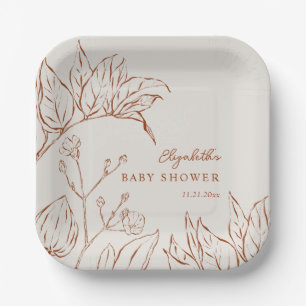 Elegante Lijn Kunst Botanische Baby Shower Papieren Bordje