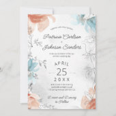 Elegante lijn kunst botanische bloemen bruiloft kaart (Voorkant)