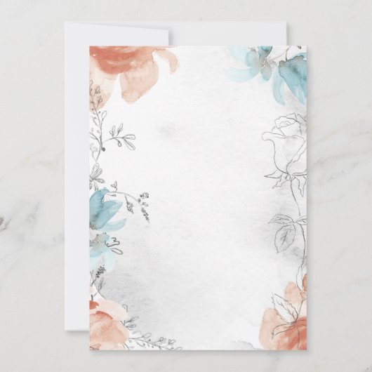 Elegante lijn kunst botanische bloemen bruiloft kaart (Achterkant)