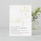 Elegante Lijn Kunst Gezichten QR Bruiloft Echt Fol Folie Uitnodiging (Staand Voorkant)