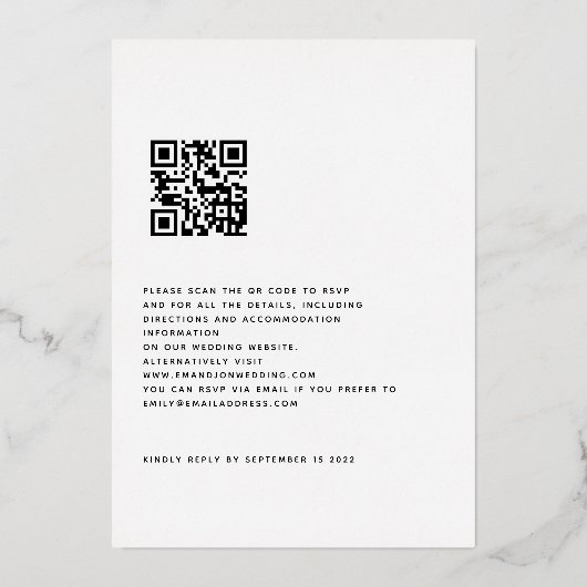 Elegante Lijn Kunst Gezichten QR Bruiloft Echt Fol Folie Uitnodiging (Achterkant)