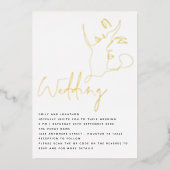 Elegante Lijn Kunst Gezichten QR Trouw Echt Folie  Uitnodiging (Voorkant)