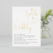 Elegante Lijn Kunst Gezichten QR Trouw Echt Folie  Uitnodiging (Staand Voorkant)